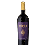 A wine bottle with a gold foil top and a purple label featuring elegant gold lettering of "Coppola." The wine is a Cabernet Sauvignon from Paso Robles.