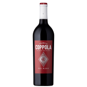 A red wine bottle labeled "Francis Coppola Diamond Collection Red Blend" on a dark background. The label features a diamond emblem, conveying elegance.