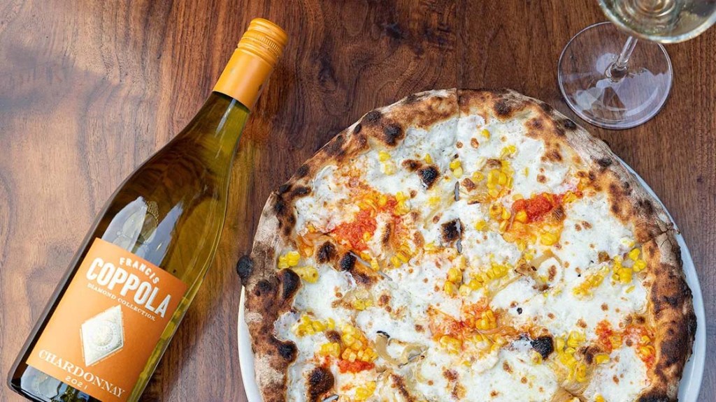 Pizza with a bottle of wine - Diamond Collection Chardonnay