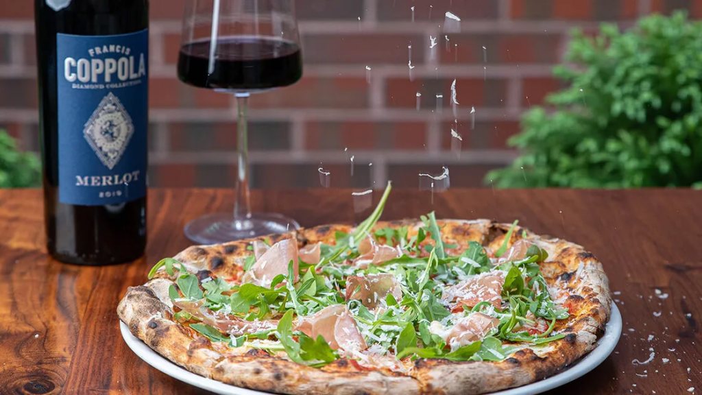 Pizza with a bottle of wine - Diamond Collection Merlot