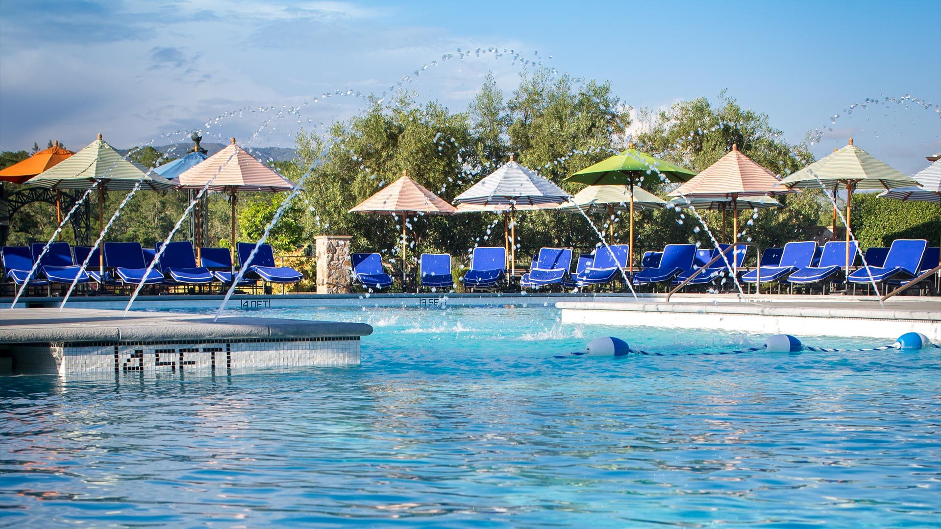 Pool with umbrellas
